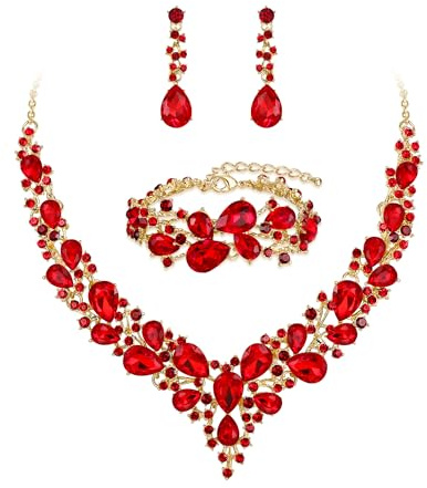 Ever Faith Wedding Bridal Jewellery Sets for Women | Sparkly Rhinestone Crystal, Floral Teardrop Cluster Statement, Necklace Dangle Drop Earrings Bracelet Set 3 Pcs