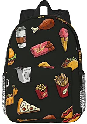OCELIO Kyckling ben hamburgare drickryggsäck, 15-tums lätt studentryggsäck, unisex laptopryggsäck, college ryggsäck, Svart, One Size