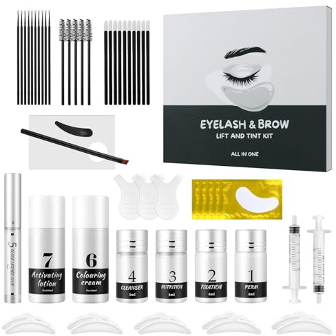 Ofanyia 4 en 1 Kit Rehaussement de Cils Avec Teinture, Set de Rehaussement de Sourcils, kit De Permutation Des cils et Kit de Lamination Des Sourcils, Courbure Rapide et Coloration Volumineuse