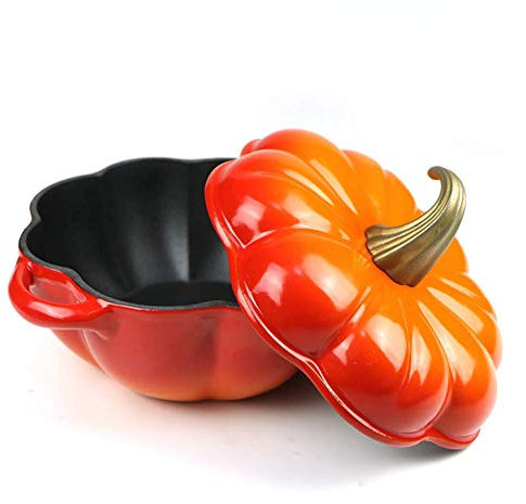 ZAANU Soup Pan Stock Pots,Cast Iron Pumpkin Cocotte,Casserole Dish Cast Iron Ceramic Induction and Gas Safe-with Lid(24cm Casserole),Best Gifts for Family People-1 (1)