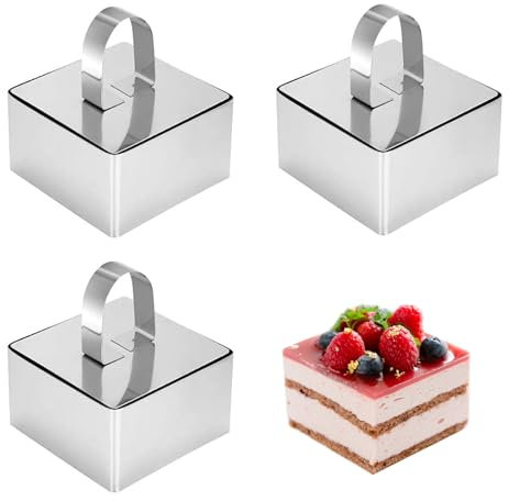 Wekuw 3 Pièces Anneaux à Dessert (Carré) Cercle Patisserie 8cm Emporte Piece Ensemble de Bagues à Dessert Petit Cercle à Gâteau Convient pour la Cuisson de Desserts et de Gâteaux Mousse