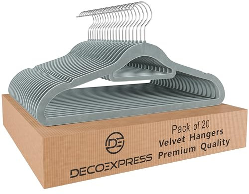 Deco Express Klassische Kleiderbügel Samt, rutschfeste & Platzsparende Kleiderbügel im Multipack (Grau, 20er-Pack)