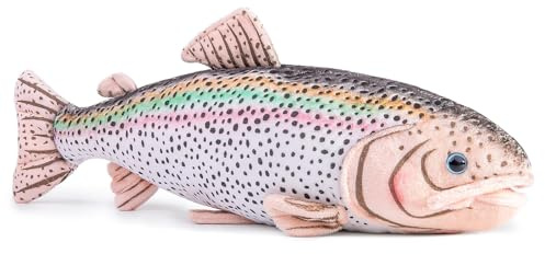 lilizzhoumax Simulation truite arc-en-ciel en peluche 42 cm, poisson en peluche réaliste poisson mignon super doux animal de mer décoration d'intérieur jouets cadeau