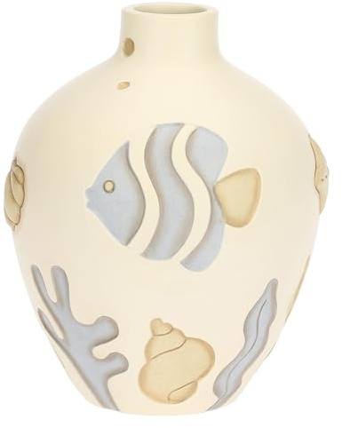 THUN, Vaso Sabbia in Ceramica Decorata a Mano, Linea Mare da Amare, Idea Regalo per la Cucina, Ø 15.8 cm, 20 cm h