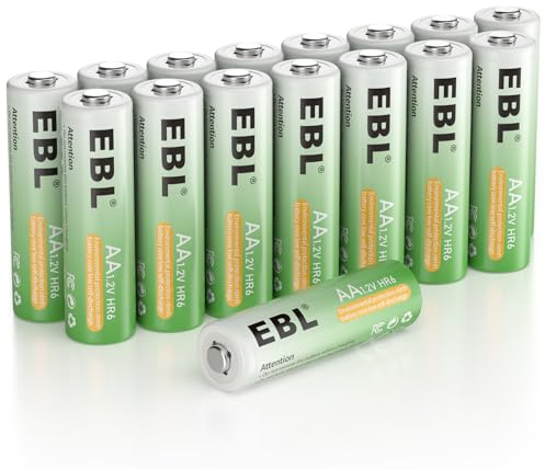 EBL AA Akku 16 Stück, NiMH wiederaufladbare Batterien AA HR6 Procyco mit hoher Leistung, langlebig
