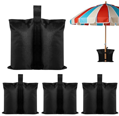 Lot de 4 Sacs de Sable, Poids pour Tonnelle à Double Sac Lestage en Toile Oxford pour Tonnelle, Auvent, Tente, Parasol, Jardin (Noir)