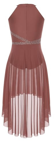 ranrann Abito da Pattinaggio Artistico per Donna Vestito Danza Liturgica Abito da Danza Lirica Vestito da Balletto Senza Manica Gare di Ballo Dancewear Dusty Pink M