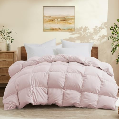 Joysoul Queen Size Down Comforter - All Season Ultra Soft Goose Down & Feather Fiber Fill, Luxury Hotel Pink Duvet Insert with Corner Tabs (88 X 88)