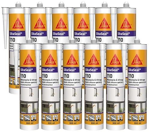 SIKA - Sigillante in silicone da costruzione - SikaSeal-110 Falegnameria e vetratura, nero - Guarnizioni per carpenteria e vetri - Esterno/interno - Cartone da 12 cartucce da 300 ml