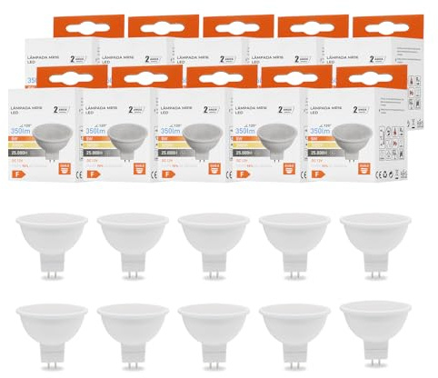 Maxled, Light is Led! 10 Unidades Bombilla LED GU5.3, 5W 12V Equivalente 60W MR16 Lámparas Halógena Blanco Cálida 3000K 350LM Ángulo de Emisión 100° AC/DC 12V Iluminación Hogar Oficina No Regulable