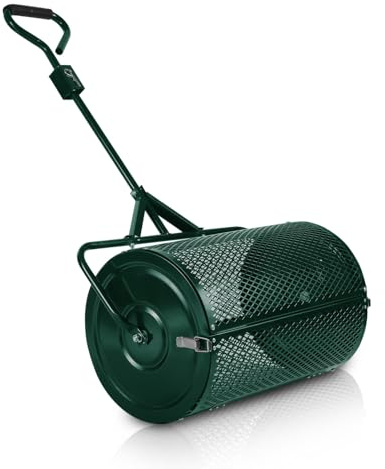 Peviasot Spargitore per compost, spandiconcime, per giardino, per fertilizzanti, semi di torba, 75 l, compostiera in metallo, spargitore per semi con cestello a rete, cura del prato, multiuso (verde)