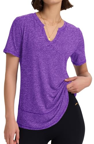 Kistore Womens Gym Top V Neck Short Sleeve Activewear Workout Tops Fitness Moisture-Wicking Shirt M Purple