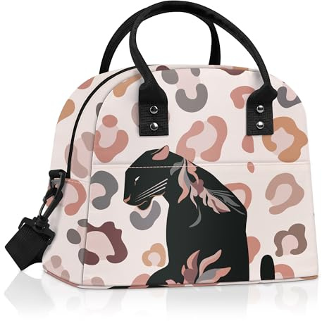 Clastyle Bolsa Termica Porta Alimentos Mujer Flor Bolsa Almuerzo Adulto Reutilizables con Correa, Bolsa Comida Trabajo Hoguera para Viaje Picnic,Leopardo Marrón