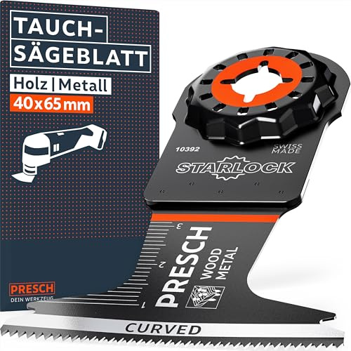 Presch Multiverktyg Sågblad Trä och Metall 40x65mm - Starlock-sågblad för verktygsfritt byte - Exakta resultat tack vare spetsiga BI-metalltänder och Curved-Tec-design - Exakt multiverktygstillbehör