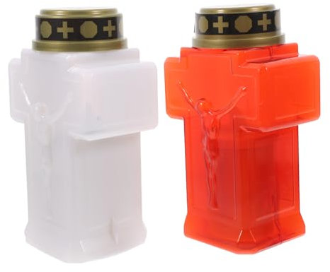 Alipis 2pezzi Lanterna Cimiteriale Con Candela Eterna Led Decorazioni Per Giardino e Memoriali Design Tema Chiesa Con Croce e Gesù Illuminazione Soffusa e Calda Per Cerimonie e Occasioni