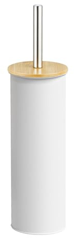 Amig - Escobillero Naturline - Ø95 x 380 mm - Acero y Bambú - Color Blanco - Escobilla de Baño Resistente y Elegante - Diseño Natural Que Combina con Todo Tipo de Baños
