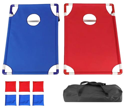 Portable Cornhole Board Set with 6 Bean Bags Toss Game for Kids and Adults, Foldable Outdoor Yard Lawn Toy for Camping, Garden, Travel, Patio and Beach Fun, 22.83x20.08x4.45 Inches