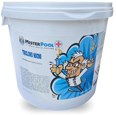 MISTERPOOL, Triclor 90/200 Pastiglie di cloro per acqua di piscina, Per il mantenimento dei livelli di cloro giornalieri, Formato 5kg