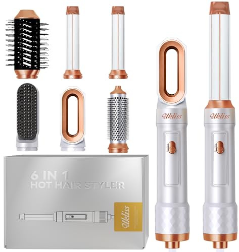 Hårborste, 6 i 1, UKLISS Air Styler med jonisk hårtork, automatisk hårlockare, plattång, termisk borste, uppvärmd rund borste, hårstyler gåvor till kvinnor - vit