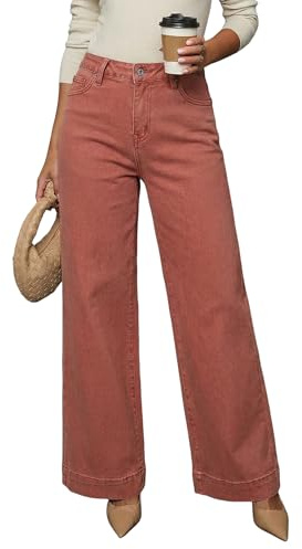 Dokotoo Women Casual Jeans for Women High Waist Wide Leg Loose Stretch Denim Pants Brown 2026 Size 14