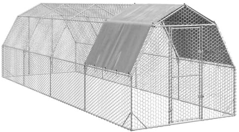 Recinto per Polli con Tetto in Acciaio Zincato 2.5x8x2.25 m per Galline Anatre Oche, Gabbia Resistente all'Acqua con Porta Sicura per Uccelli Conigli, Struttura Robusta