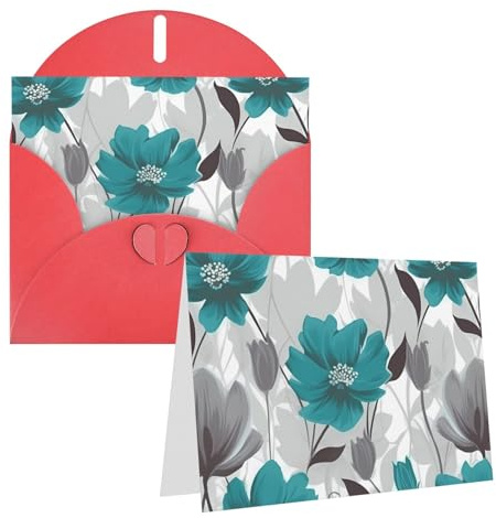 Tomma gratulationskort 10 cm x 15 cm med kuvert, blågröna grå och vita blommiga tackkort anteckningskort röd alla tillfällen kort till jul högtider födelsedag examen årsdagar