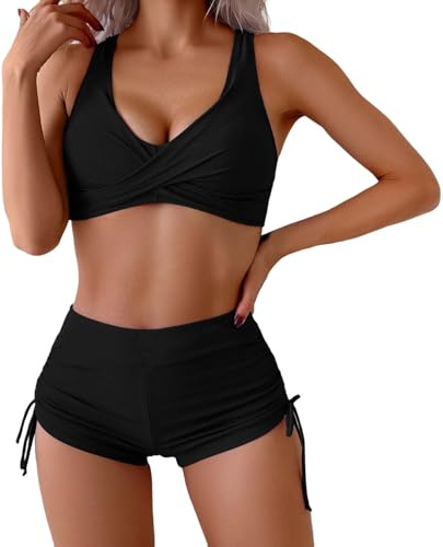 Bikini Donna Mare Costume Donna Due Pezzi Curvy Pantaloncini Sportivo Con A Fascia Taglie forti Costumi Da Bagno Culotte Contenitivo Top Perizoma Triangolo Xs 2 Vita Alta Ferretto Ragazza Imbottitura