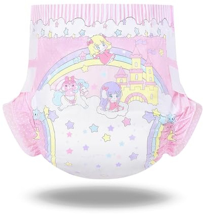 LittleForBig Ultra absorberande 7 000 ml justerbar krok och ögla fäststängning vuxen tryckt tyg baksida blöja 2 delar - Fairy Littles in Dreamland (M)