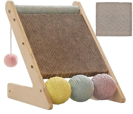 Rascador para Gatos Protector de Muebles con Bolas interactivas | Poste Antiarabñazos Vertical con Superficie Plana Esquinas, Alfombras, Puertas, Suelo: Enriquecimiento y Ejercicio