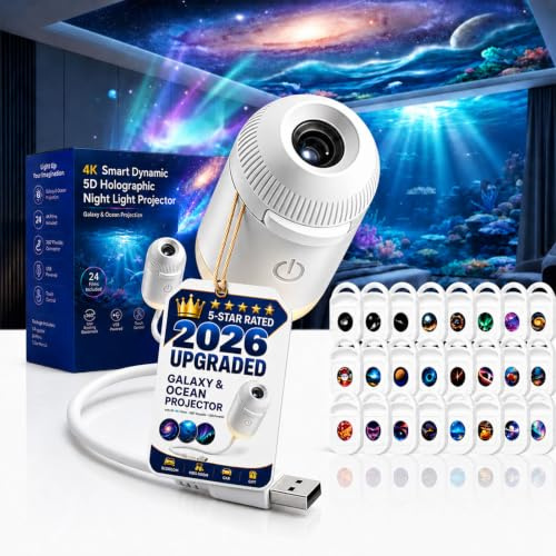 HD Smart Dynamic 5D Holographic Night Light Projector, Plug and Play 2-in-1 Galaxy Star and Ocean Projector with 24 Films, 360 Rotating USB Powered Ceiling Light for Bedroom Decor (24 Films)