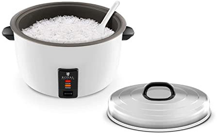 Royal Catering RCRK-10A Reiskocher Dampfgarer Multikocher (23 L, Warmhaltefunktion, 2950 W, antihaftbeschichteter Gartopf, Ø Topf 44 cm, inkl. Messbecher und Reislöffel) Weiß