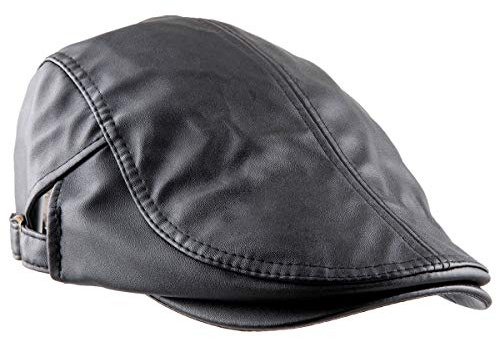 KYEYGWO Flat Caps for Men, PU Leather Newsboy Peaked Cabbie Ivy Gatsby Beret Hat Driving Cap(Black), 1-Black, One Size