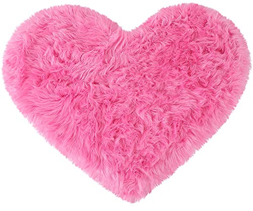 sourcing map Tappeto in finta pelliccia di pecora, a forma di cuore, soffice tappeto Shaggy per divano, soggiorno camera da letto, pavimento in morbido pelo profondo, 70x90 cm, rosso rosa
