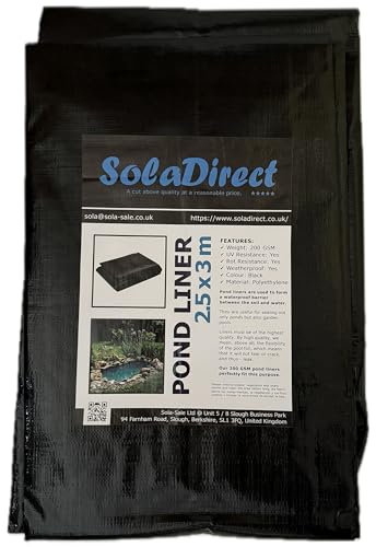Pond Liner 2.5 x 3 m - 200 GSM Flexible Tear-Resistant UV-Resistant Garden Fish Pond Liner for Water Features, Koi, Ponds, Fountains, Landscaping - Durable Long Lasting Heavy Duty Waterproof Sheet
