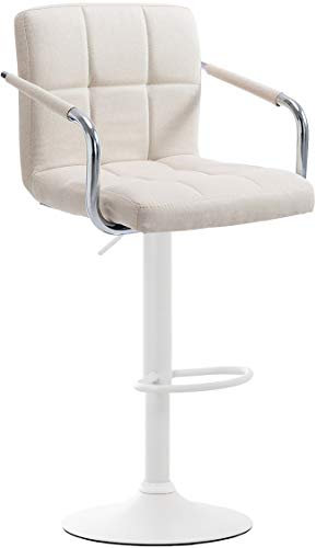CLP Barhocker LUCY V2 Mit Stoffbezug I Höhenverstellbarer Barstuhl I Thekenhocker Mit Armlehnen Und Fußstütze, Farbe:beige, Gestell Farbe:weiß