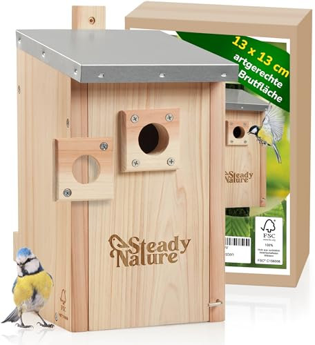 Steady Nature Nistkasten Meisen für Blaumeisen und Kohlmeisen - Meisennistkästen zum Aufhängen - Meisenkasten - Vogelhaus nach NABU - Vogelhotel - Brutkasten für Vögel