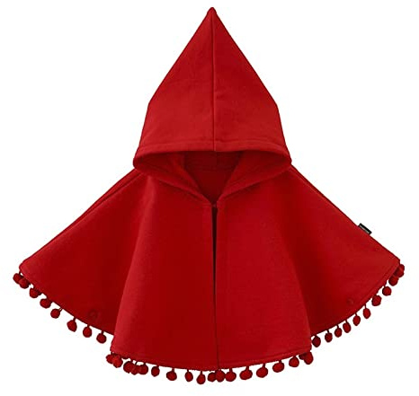 Cape à capuche chaude en tricot pour tout-petits, poncho à capuche rouge avec pompons pour l'hiver et Halloween - Pour garçons et filles, Rouge, 5 ans
