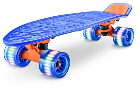 Hurtle Scateboard Kinder ab 6 Jahre, Mini Skateboard mit LED Leuchtrollen, 55cm Pennyboard mit Anti- Rutsch Deck für Mädchen & Junge, Cruiser LED, Kaykay- für Anfänger & Fortgeschrittene, Max100kg