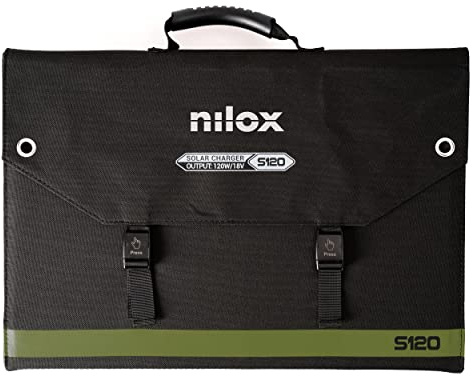 Nilox, Solmoduler S120, 120 W monokristallin solcellspanel för ytterdörrar och hemmabruk, laddning av enheter med 5 V, kraftstation och hushållsapparater när den är ansluten till växelriktaren