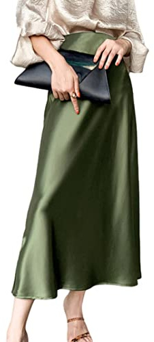 JACTZ Gonna Donna Donne Elegante Raso di Seta Midi Gonna di qualità A Vita Alta Gonne Lunghe per Le Donne Wrap A Line Gonna Maxi