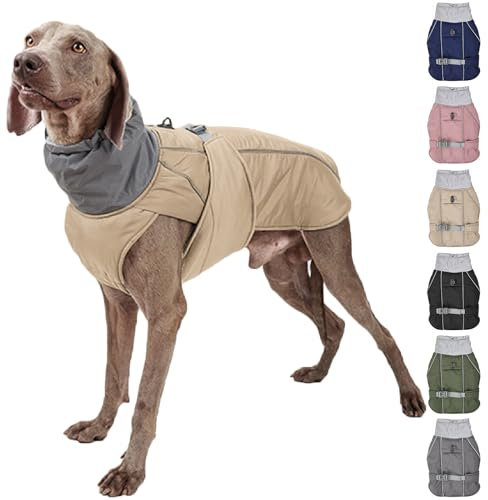 RUYICZB Hundemantel Winter Wärme Hundejacke Für Kleine Mittlere Große Hunde Hundebekleidung, Wasserdicht Winddicht Wintermantel, Reflektierend Hunde Winterjacke,Beige,S