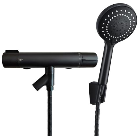 HomeLava Badewannenarmatur Thermostat Schwarz, Wannenarmatur aus Kupfer 38℃ Verbrühschutz Mischbatterie Duschthermostat Duscharmatur für Badewanne