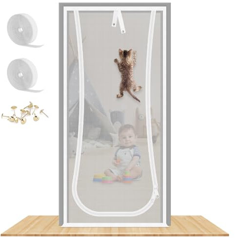 MYPIN Porte Moustiquaire pour Chat, 81X208cm Résistante aux Animaux de Compagnie, avec Fermeture Éclair pour Salon, Chambre à Coucher, Cuisine, Terrasse