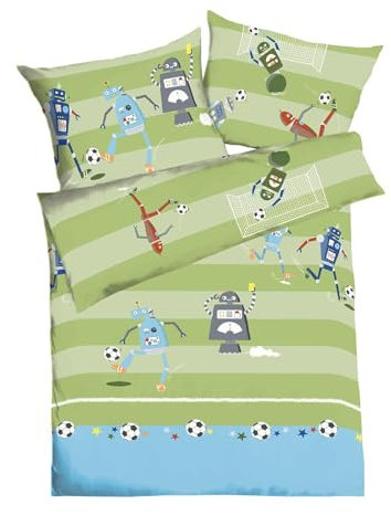 Kaeppel Kinder-Bettwäsche Robo Football Feinbiber grün Größe 100x135 cm (40x60 cm)