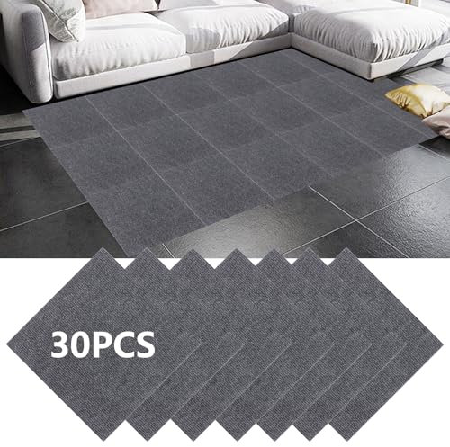 GBACHOOSE 30 azulejos para moqueta, 30 x 30 cm, autoadhesivos, para oficina, salón, balcón (gris oscuro)