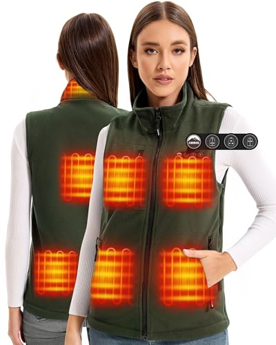 ARRIS Fleece Heated Vest for Women with 7.4V Battery Pack, Size Adjustable 8 Heating Zones Heating Clothing for Hunting Green