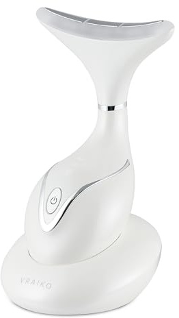 VRAIKO Iris Massaggiatore per Collo e Viso,Strumento di Sculpting Faciale con Base di Ricarica,Massaggio Microcorrente per Sollevamento,LED Triple-Action e Termico per Migliore Assorbimento (Bianco)