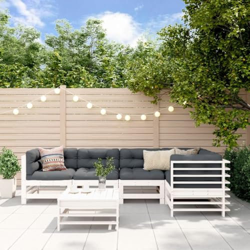KATERYY 6-TLG. Garten-Lounge-Set Weiß Massivholz Kiefer,Stilvolles LoungeSet aus Kiefernholz für Garten, Terrasse und Balkon