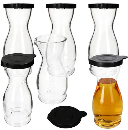 MamboCat Mia Misura Lot de 6 carafes à vin avec couvercle en plastique noir I 0,5 l Calibré I Carafe en verre avec bec verseur pour vin, eau, jus, lait, etc.