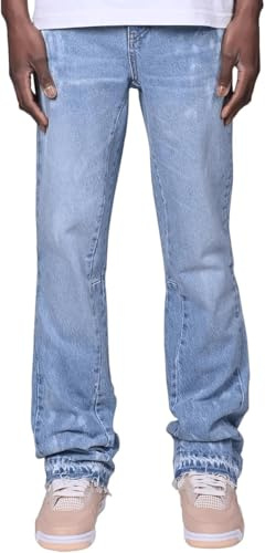 Vivoofchic Jeans Flared da Uomo, Y2K Streetwear Baggy Jeans con Design e Tasche, Bootcut Denim Pantaloni per Il Tempo Libero in Stile Hip Hop Cowboy, Blu, S